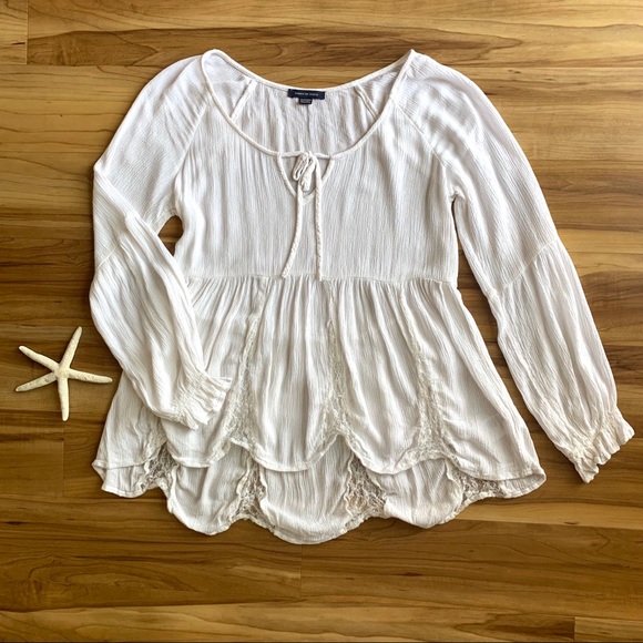 American Eagle Outfitters Tops - American Eagle Lace Inset Boho Peasant Top